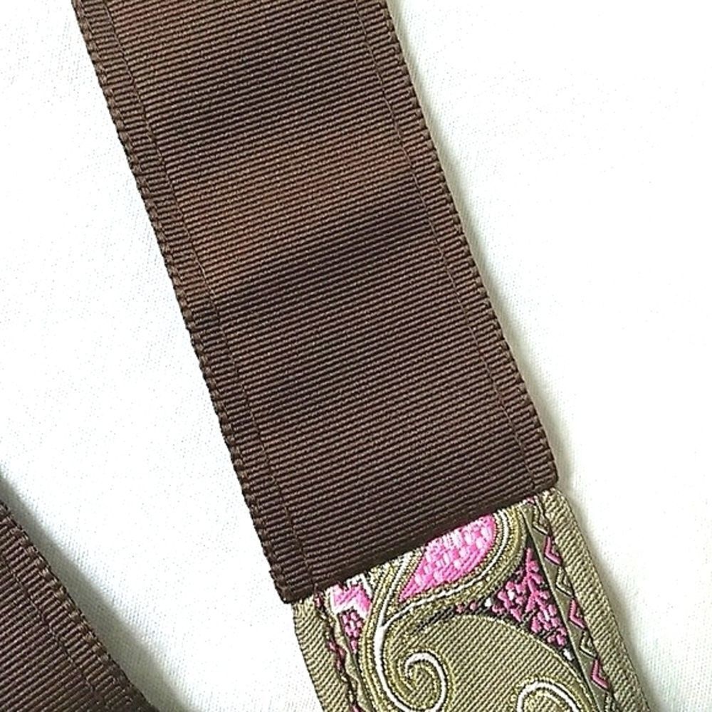 Fabric Paisley Print 1.5" Fuscia & Gold Pattern Embroidered Adjustable Belt 40" - Picture 4 of 6